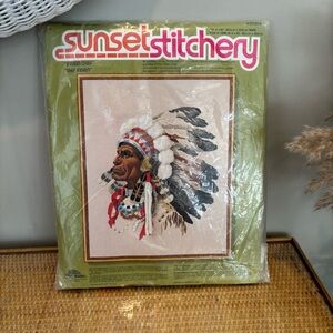 Sunset Stitchery Indian Chief Crewel Embroidery Kit #2220 Native American 1977